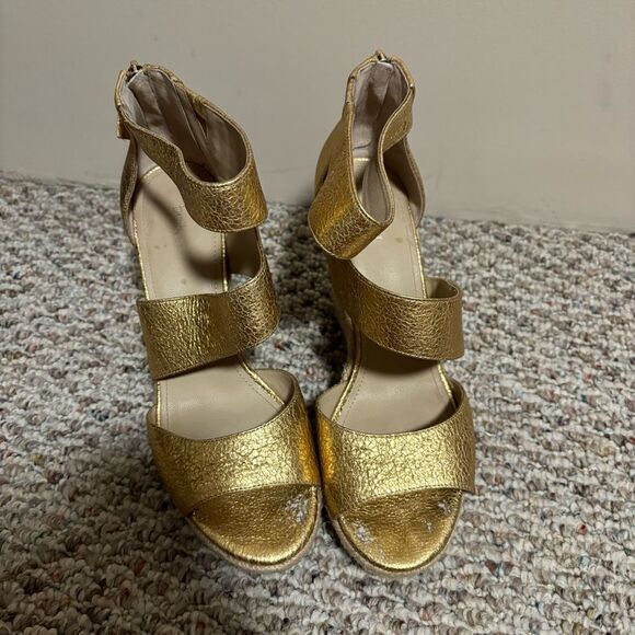 Botkier Gold Julian Leather Espadrille Wedge Sandals- Size 10 - Picture 7 of 11